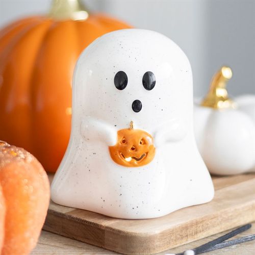 Ghost Tealight Holder with Pumpkin